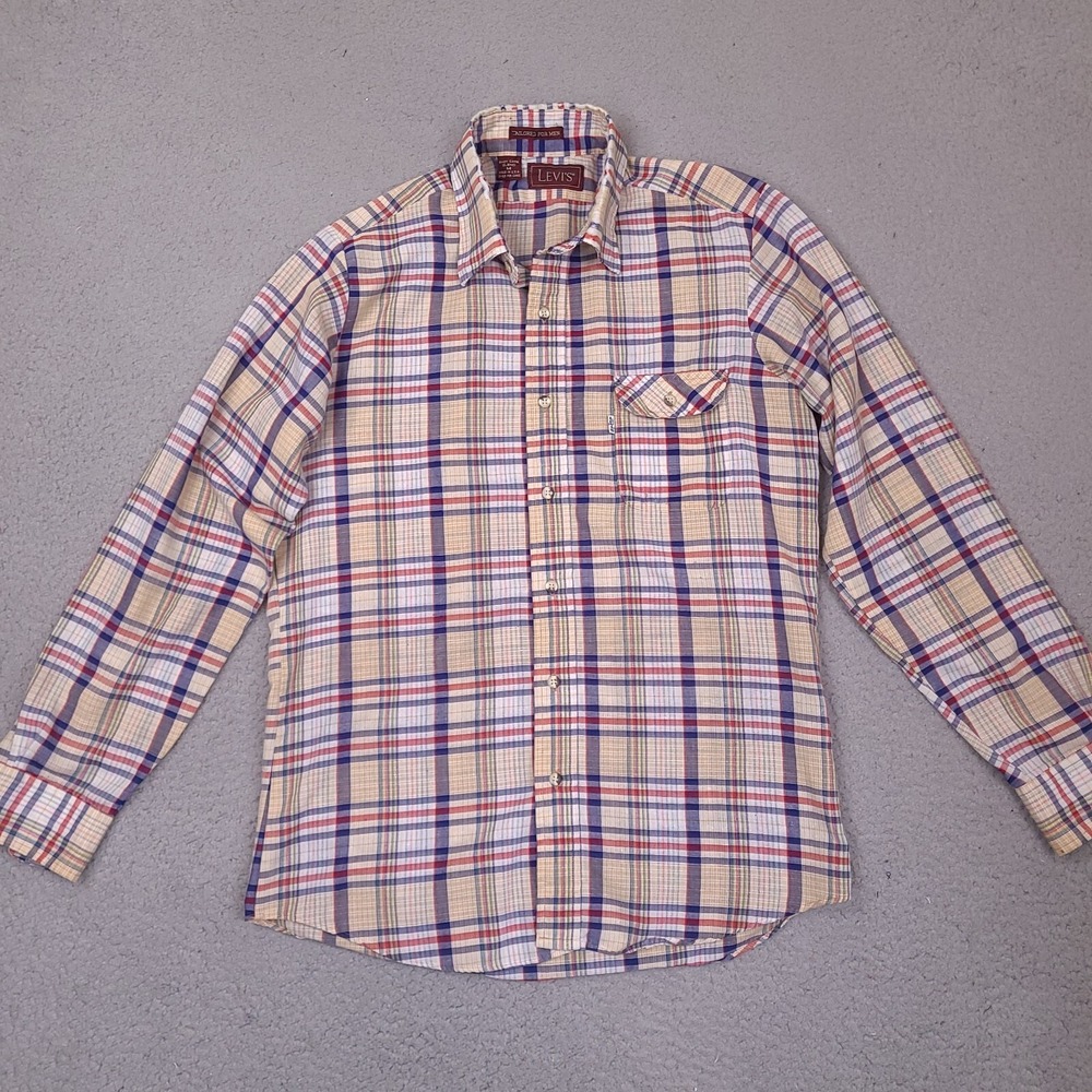 Vintage Levi's Shirt Mens Medium Plaid Button Down Tailored For Menโ USA Made